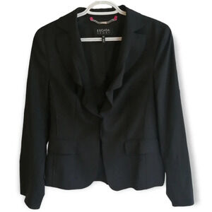 Escada Sport Crepe Virgin Wool Ruffle Front Black Blazer 40 GE or 10 US